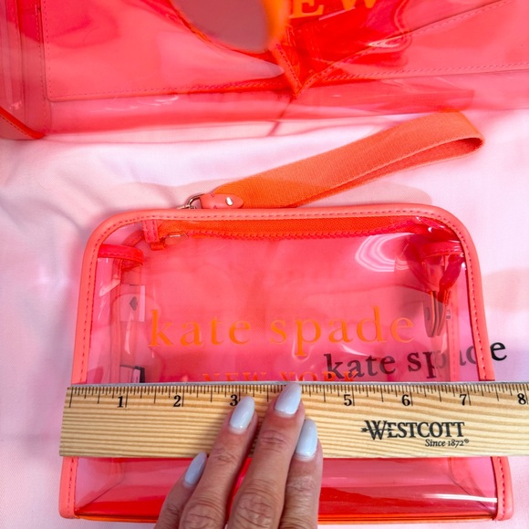NWT-Kate Spade Neon Clear Tote and Pouch & Wristlet Pool Set of 3 Beach Stadium - Picture 8 of 16